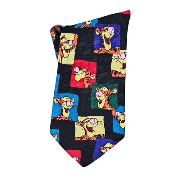 Winnie the Pooh Tigger Disney Squares Black Multi Classic Long Necktie - Picture 4 of 5